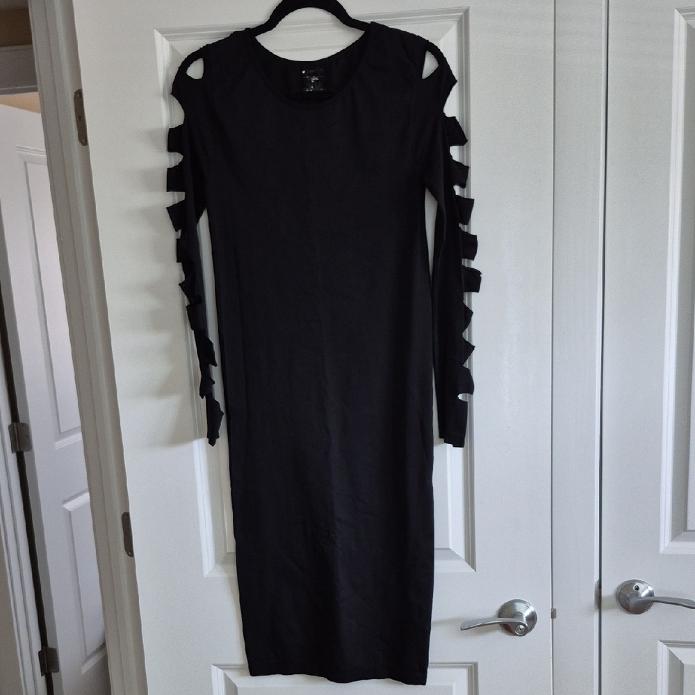 Black Long Sleeve Cutout Midi Dress